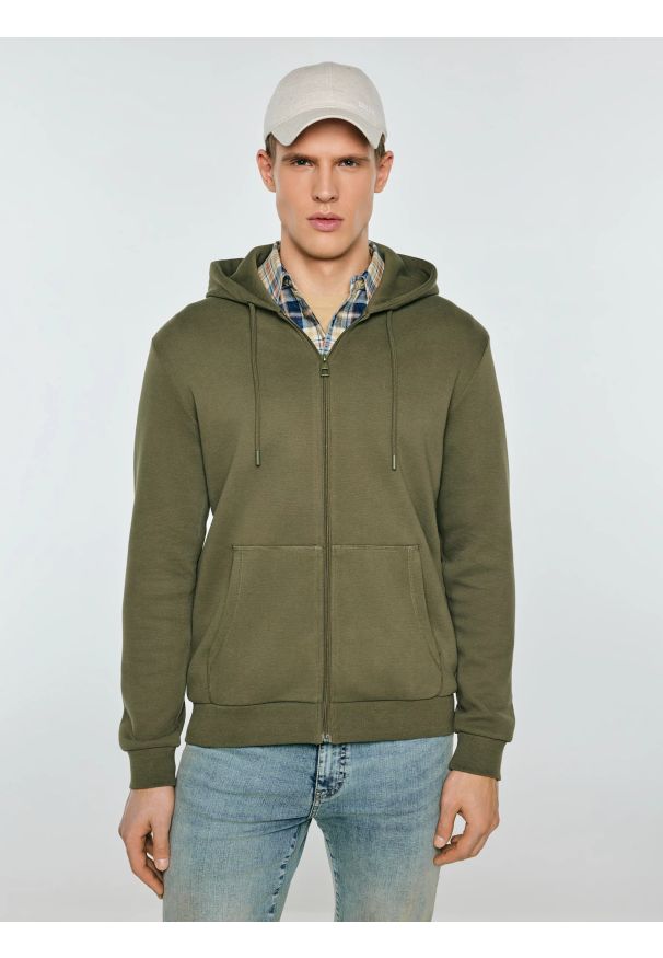 Big-Star - Bluza męska rozpinana z kapturem khaki Wladorh 303. Typ kołnierza: kaptur. Kolor: zielony. Materiał: dzianina, materiał. Wzór: nadruk, ze splotem