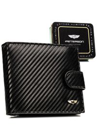 Poziomy portfel męski ze skóry naturalnej w czarnym kolorze wyposażony w system RFID, w zestawie z brelokiem - Peterson. Kolor: czarny. Materiał: skóra #1