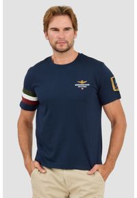 Aeronautica Militare - AERONAUTICA MILLITARE Granatowy t-shirt Tricolor and badge. Kolor: niebieski