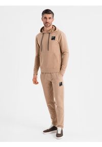 Ombre Clothing - Komplet dresowy męski bluza z kapturem + spodnie dresowe - brązowy V3 - Rozmiar: S. Okazja: na co dzień. Typ kołnierza: kaptur. Kolor: brązowy. Materiał: dresówka. Styl: casual