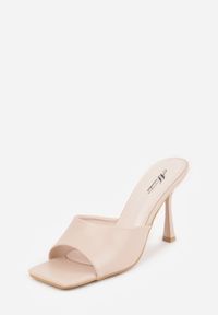 Born2be - Beżowe Klapki na Szpilce z Otwartym Kwadratowym Noskiem Avalessa. Okazja: na co dzień, na ślub cywilny, na wesele. Nosek buta: otwarty. Kolor: beżowy. Materiał: jeans. Obcas: na szpilce. Styl: casual, elegancki, wizytowy #4