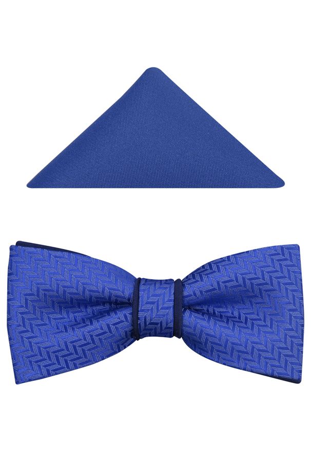 Modini - Niebiesko-granatowa mucha męska w jodełkę A2. Kolor: niebieski. Materiał: poliester, tkanina. Wzór: jodełka. Styl: elegancki