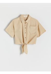 Reserved - Koszula z wiązaniem - beżowy. Kolor: beżowy. Materiał: tkanina. Wzór: gładki