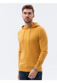 Ombre Clothing - Sweter męski z kapturem - musztardowy V4 - Rozmiar: XXL. Typ kołnierza: kaptur. Kolor: żółty. Materiał: nylon, bawełna