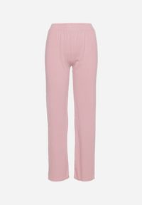 Born2be - Różowe Prążkowane Spodnie Szerokie z Gumką w Pasie Drasia. Kolor: różowy. Materiał: prążkowany #7