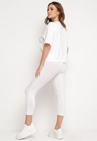 Born2be - Biały 2-Częściowy Komplet Bawełniany Luźna Koszulka i Legginsy 3/4 z Nadrukiem Letkersa. Kolor: biały. Materiał: bawełna. Wzór: nadruk #4