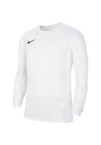 Koszulka sportowa dziecięca Nike Dri-FIT Park VII. Kolor: biały. Długość rękawa: długi rękaw. Technologia: Dri-Fit (Nike). Sport: piłka nożna