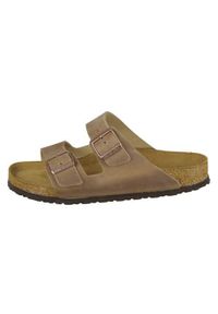 Klapki Birkenstock Arizona Tabacco. Zapięcie: bez zapięcia. Kolor: brązowy, wielokolorowy. Materiał: materiał, skóra. Szerokość cholewki: normalna. Sport: turystyka piesza