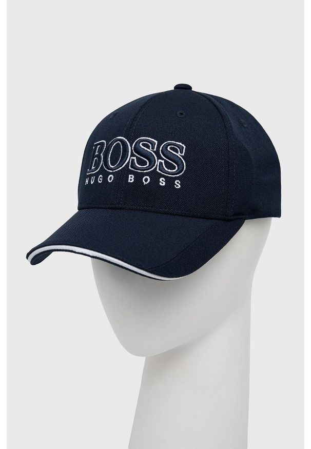Boss Czapka BOSS ATHLEISURE kolor granatowy gładka. Kolor: niebieski. Wzór: gładki