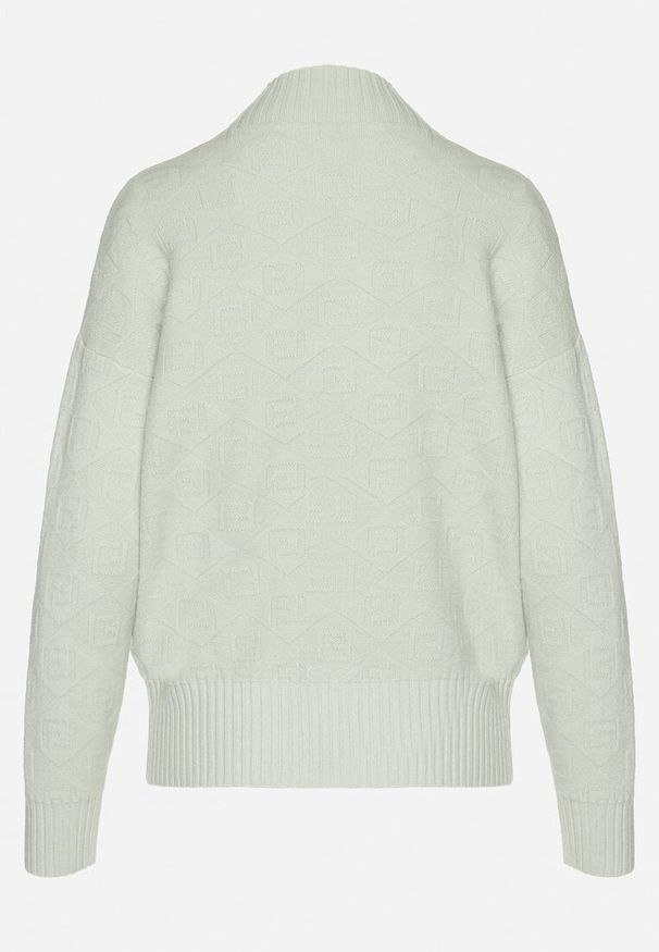 Born2be - Miętowy Sweter Golf z Ozdobnym Tłoczeniem Zakończony Ściągaczem Melodiea. Typ kołnierza: golf. Kolor: miętowy. Materiał: materiał. Sezon: zima