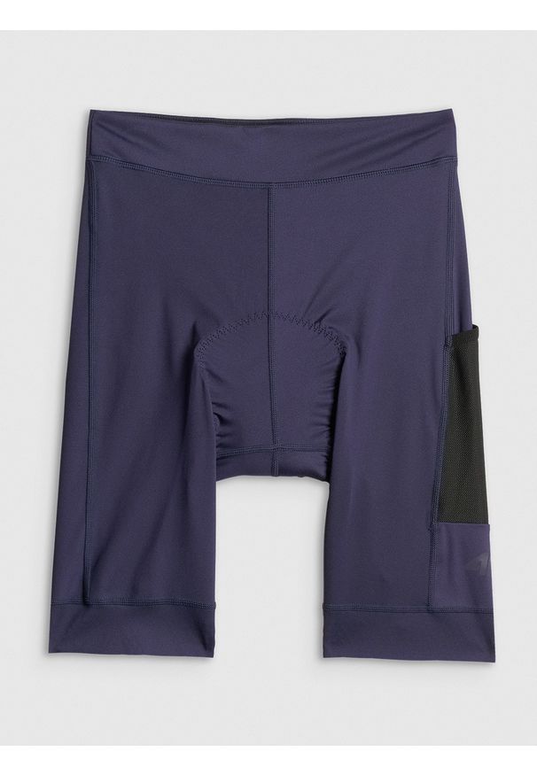 4f - 4F Spodenki kolarskie z żelową wkładką damskie - granatowe XS. Stan: podwyższony. Kolor: niebieski. Materiał: włókno, materiał. Długość: długie. Sport: kolarstwo