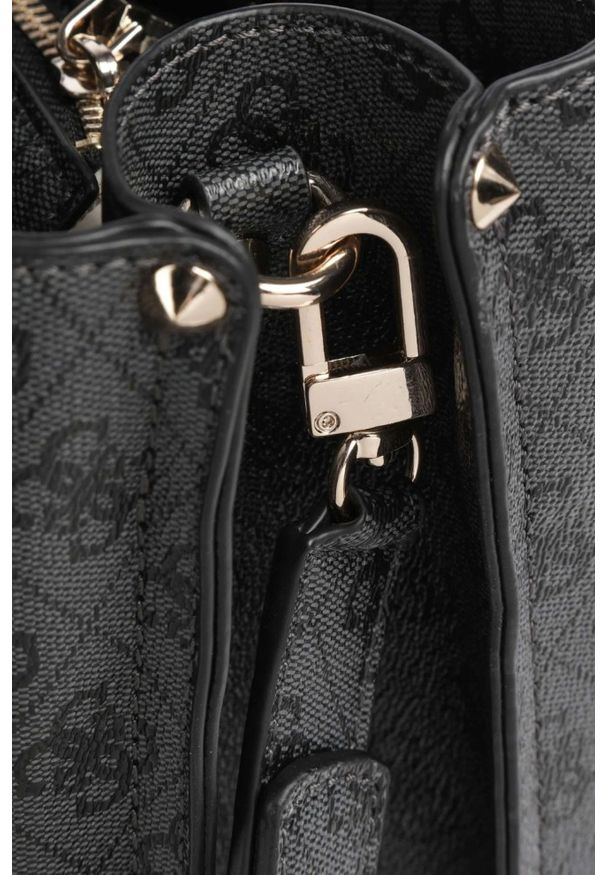 Guess - GUESS Szara logowana torebka damska Meridian. Kolor: szary. Materiał: skórzane