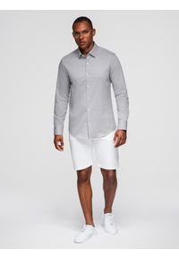 Ombre Clothing - Męska koszula SLIM FIT z ozdobnej tkaniny – szara V2 OM-SHCS-0175 - XXL. Okazja: do pracy, na co dzień. Kolor: szary. Materiał: tkanina. Wzór: aplikacja, ze splotem, haft. Styl: klasyczny, casual #4