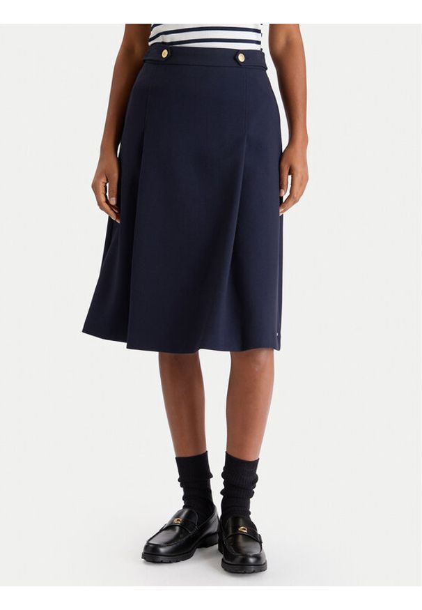 TOMMY HILFIGER - Tommy Hilfiger Spódnica trapezowa WW0WW48263 Granatowy Regular Fit. Kolor: niebieski. Materiał: syntetyk