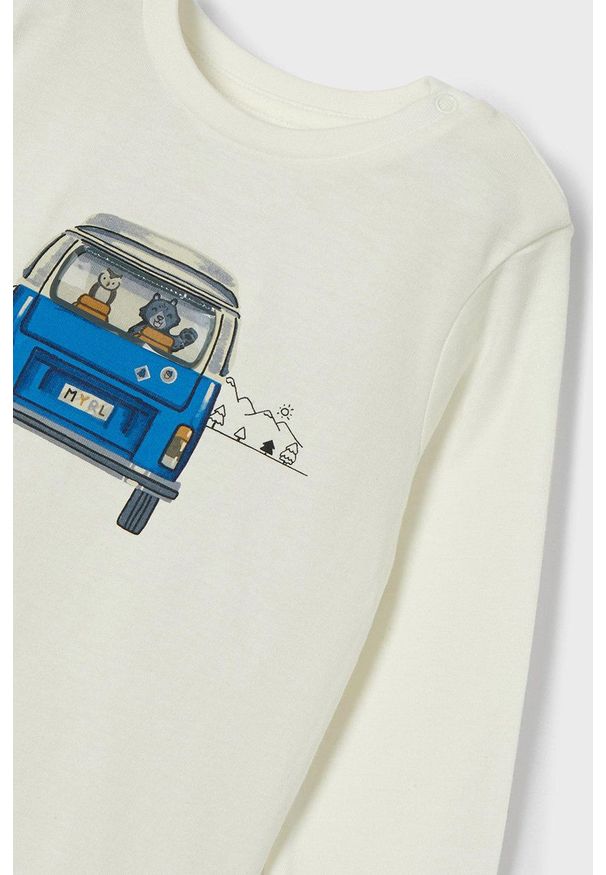 Mayoral longsleeve bawełniany dziecięcy kolor biały z nadrukiem. Okazja: na co dzień. Kolor: biały. Materiał: bawełna. Długość rękawa: długi rękaw. Wzór: nadruk. Styl: casual