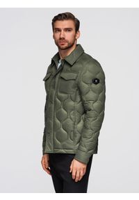 Ombre Clothing - Kurtka pikowana męska w koszulowym fasonie – oliwkowa V2 - Rozmiar: L. Okazja: na co dzień. Kolor: oliwkowy. Materiał: poliester, materiał. Wzór: aplikacja. Styl: casual, elegancki #8