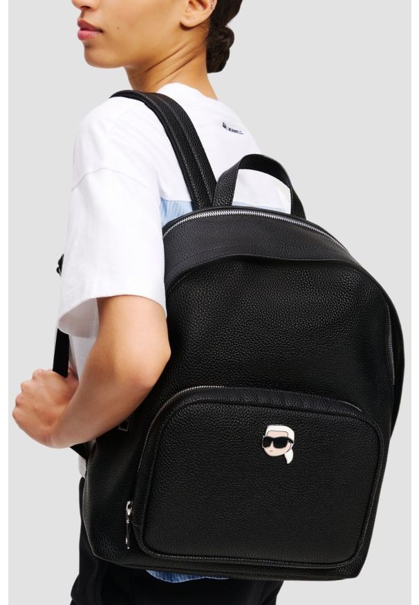 Karl Lagerfeld - KARL LAGERFELD Czarny plecak Ikon Pebble Md Backpack. Kolor: czarny