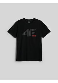 4f - 4F T-shirt regular z nadrukiem męski - czarny L. Okazja: na co dzień, na spacer. Kolor: czarny. Materiał: bawełna, materiał, dzianina. Wzór: nadruk. Styl: casual, sportowy, klasyczny #1