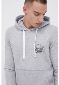 Jack & Jones Bluza męska kolor szary z kapturem gładka. Okazja: na co dzień. Typ kołnierza: kaptur. Kolor: szary. Wzór: gładki. Styl: casual #5