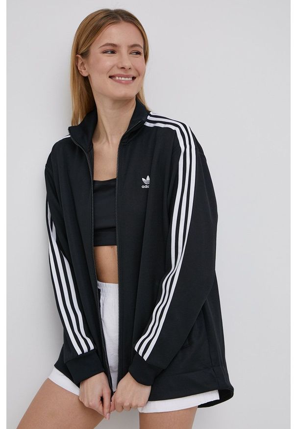 adidas Originals bluza Adicolor damska kolor czarny z aplikacją. Kolor: czarny. Materiał: materiał. Wzór: aplikacja