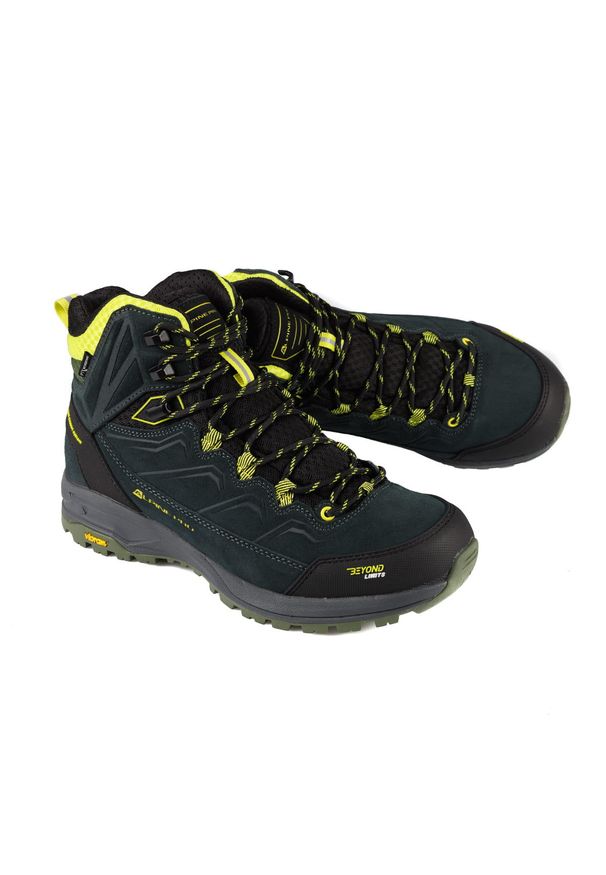 ALPINE PRO - Buty trekkingowe męskie Alpine Pro Kufe Vibram. Wysokość cholewki: przed kolano. Kolor: żółty. Materiał: skóra. Szerokość cholewki: normalna. Styl: sportowy. Sport: turystyka piesza