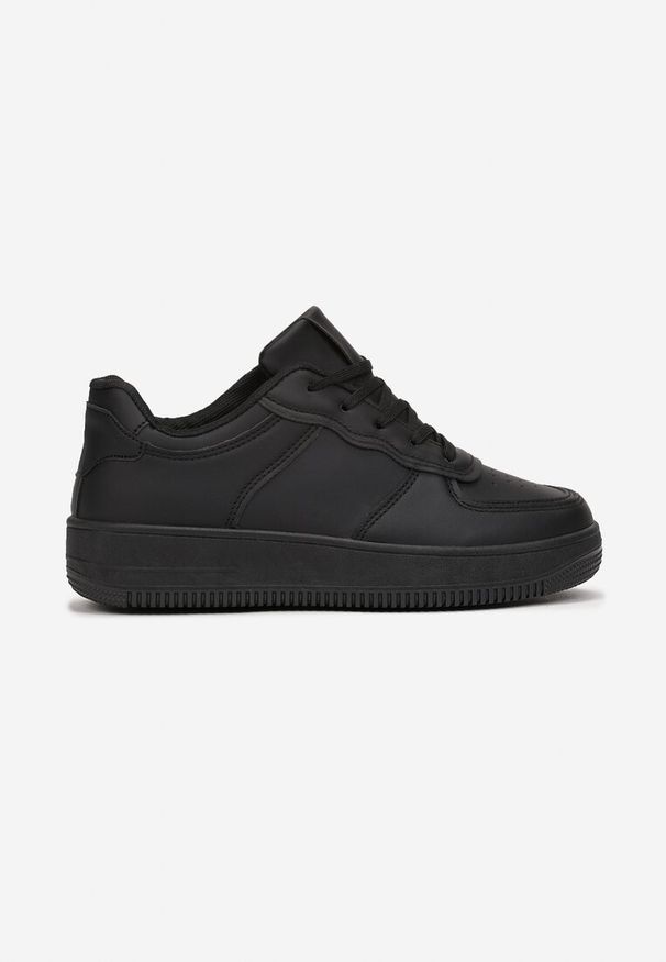 Renee - Czarne Sneakersy Sznurowane na Grubej Podeszwie Taleith. Okazja: na co dzień. Kolor: czarny. Materiał: jeans, skóra
