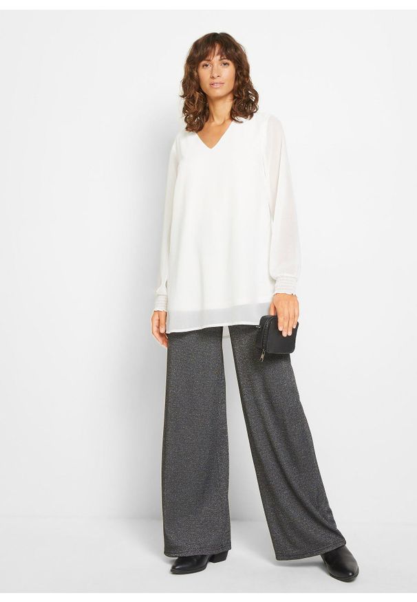 bonprix - Długa bluzka w stylu tuniki. Kolor: biały. Długość rękawa: długi rękaw. Długość: długie. Styl: elegancki