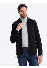 Ombre Clothing - Bluza męska rozpinana ze stójką - czarna V5. Typ kołnierza: kołnierzyk stójkowy. Kolor: czarny. Materiał: bawełna, poliester #1