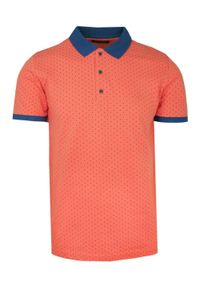 Rugatchi - Koszulka POLO, Pomarańczowa w Drobny Wzór, Męska, Krótki Rękaw, T-shirt. Okazja: na co dzień. Typ kołnierza: polo. Kolor: pomarańczowy. Materiał: lycra, bawełna. Długość rękawa: krótki rękaw. Długość: krótkie. Styl: casual #1