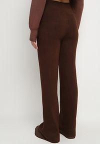 Born2be - Brązowe Ocieplane Spodnie Dzianinowe o Szerokim Kroju Miorea. Okazja: na spacer. Kolor: brązowy. Materiał: dzianina #3