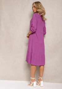 Renee - Fioletowa Rozkloszowana Sukienka z Bawełny w Koszulowym Stylu Canidre. Kolor: fioletowy. Materiał: bawełna. Typ sukienki: koszulowe