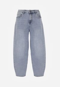 Born2be - Niebieskie Jeansy z Bawełną z Wysokim Stanem o Kroju Typu Loose Ianione. Okazja: na co dzień. Stan: podwyższony. Kolor: niebieski. Wzór: nadruk. Styl: casual #8