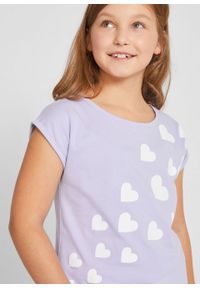 T-shirt dziewczęcy z bawełny organicznej bonprix jasny fioletowy. Kolor: fioletowy. Materiał: bawełna. Wzór: nadruk #4