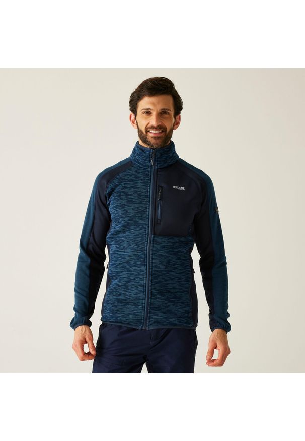 Regatta - Bluza męska rozsuwana Oakar. Kolor: wielokolorowy, niebieski, zielony. Materiał: dzianina, polar. Wzór: melanż. Sport: turystyka piesza