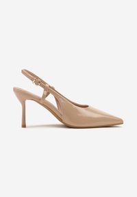 Renee - Ciemnobeżowe Sandały Lakierowane Vices na Szpilce Slingback Raleira. Okazja: na co dzień, na imprezę, na spacer. Nosek buta: szpiczasty. Zapięcie: sprzączka. Kolor: beżowy. Materiał: lakier. Obcas: na szpilce. Styl: klasyczny, casual. Wysokość obcasa: średni #5