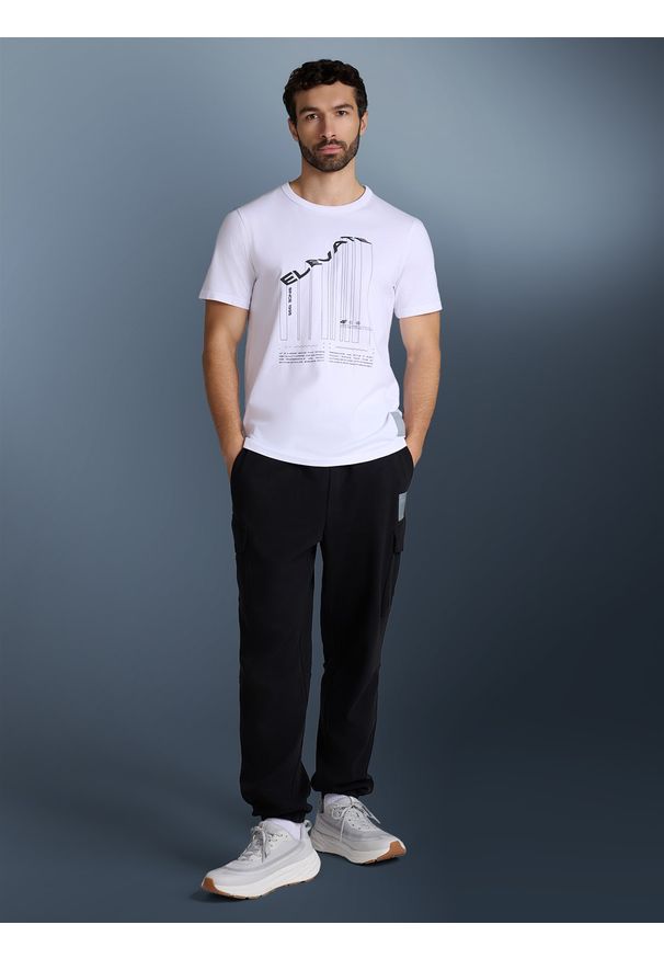 4f - 4F T-shirt regular z nadrukiem męski - biały S. Okazja: na spacer, do pracy, na co dzień. Kolor: biały. Materiał: materiał, dzianina, bawełna. Wzór: nadruk. Styl: casual, klasyczny
