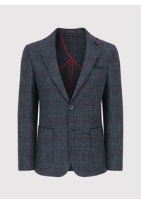 Pako Lorente - PAKO LORENTE – Granatowa marynarka casualowa w bordową kratę. Okazja: na co dzień. Kolor: niebieski, czerwony, wielokolorowy. Materiał: jeans, wełna. Styl: casual #4