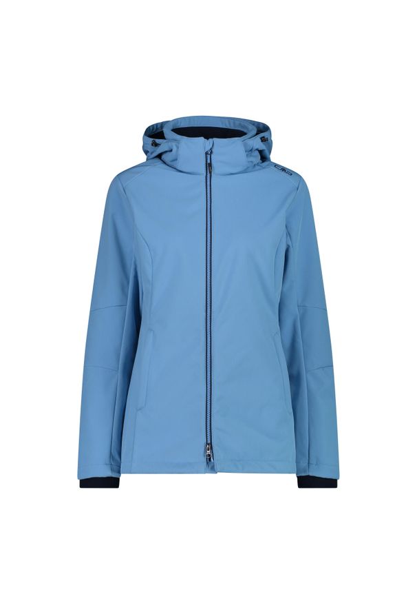 Kurtka damska turystyczna CMP 3A22226. Typ kołnierza: kaptur. Kolor: niebieski. Materiał: softshell. Sport: turystyka piesza