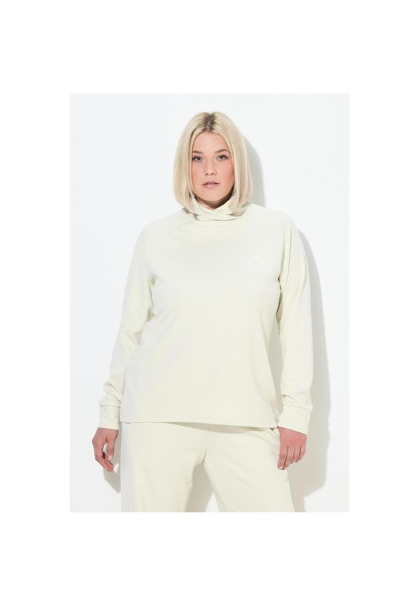 ULLA POPKEN - Damskie Bluza stójka długi rękaw otwory na kciuki antybakteryjna. Typ kołnierza: kołnierzyk stójkowy. Kolekcja: plus size. Kolor: beżowy. Materiał: poliester, materiał, elastan. Długość rękawa: długi rękaw. Długość: długie