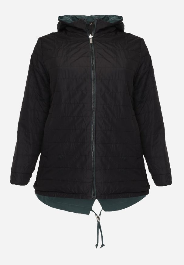 Born2be - Ciemnozielona Dwustronna Kurtka Przejściowa w Stylu Parki z Kapturem Tidala. Okazja: na co dzień. Typ kołnierza: kaptur. Kolekcja: plus size. Kolor: zielony. Materiał: poliester, jeans, materiał. Wzór: aplikacja. Styl: casual, klasyczny