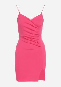 Born2be - Fuksjowa Dopasowana Sukienka z Rozcięciem na Nogę Lunitena. Kolor: różowy. Materiał: materiał. Typ sukienki: dopasowane. Styl: klasyczny, elegancki #7