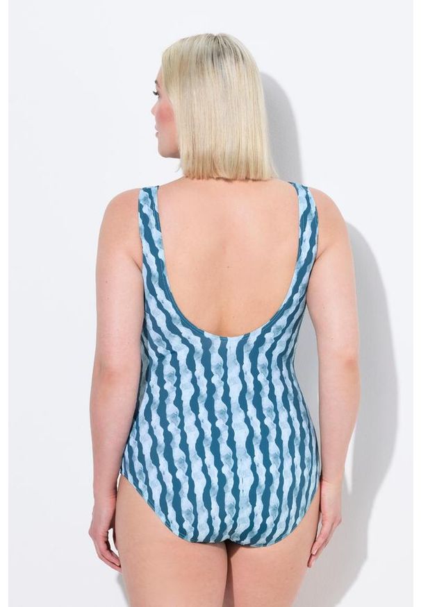 ULLA POPKEN - Damski Strój kąpielowy wzór w fale lamówka bez miękkich miseczek z recyklingu. Kolekcja: plus size. Kolor: zielony. Materiał: poliamid, poliester, materiał, elastan