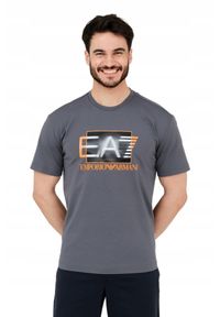 EA7 Emporio Armani - EA7 Szary t-shirt z holograficznym logo. Kolor: szary #6