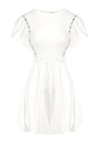 Born2be - Biała Sukienka Altheia. Kolor: biały. Materiał: bawełna, tkanina, tiul. Wzór: jednolity, aplikacja. Typ sukienki: bombki. Styl: klasyczny. Długość: mini #6