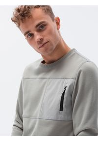 Ombre Clothing - Bluza męska bez kaptura z kieszonką - szara V4 B1355 - M. Typ kołnierza: bez kaptura. Kolor: szary. Materiał: bawełna, poliester, materiał