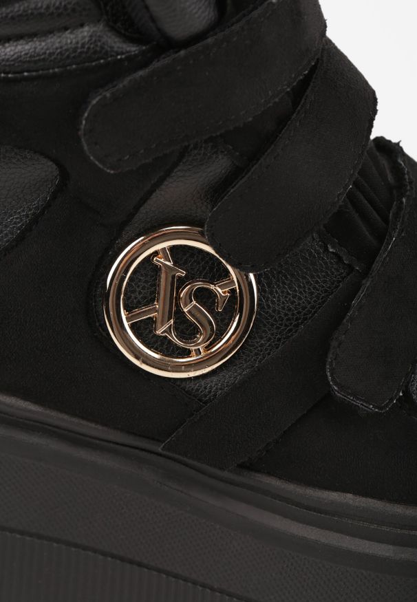 Born2be - Czarne Botki Vices w Stylu Sneakersów na Platformie Afirriva. Okazja: na co dzień. Zapięcie: rzepy. Kolor: czarny. Materiał: jeans. Wzór: aplikacja. Obcas: na platformie. Wysokość obcasa: średni