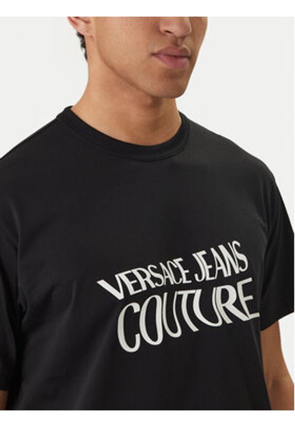 Versace Jeans Couture T-Shirt 80GAHE04 CJ00E Czarny Regular Fit. Kolor: czarny. Materiał: bawełna