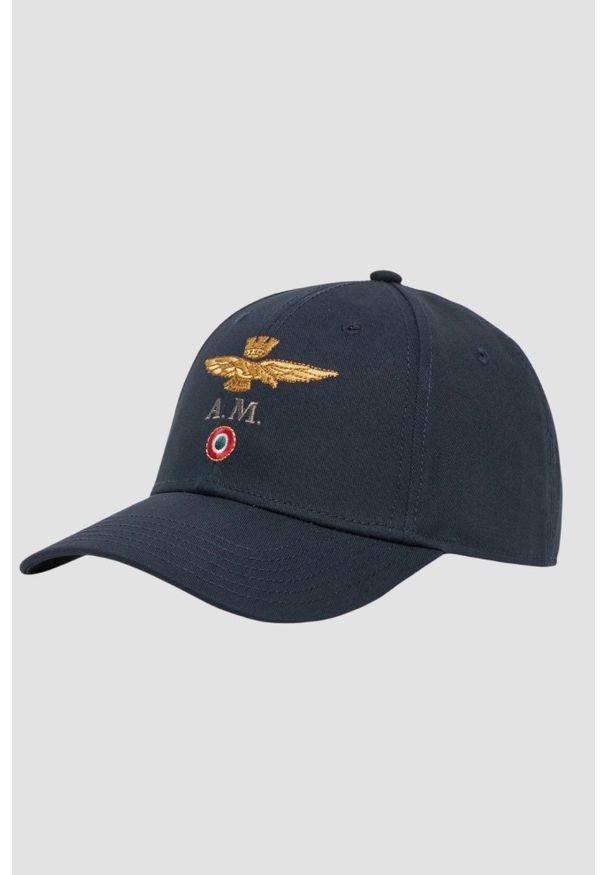 Aeronautica Militare - AERONAUTICA MILITARE Granatowa męska czapka z daszkiem. Kolor: niebieski. Styl: casual, klasyczny, elegancki