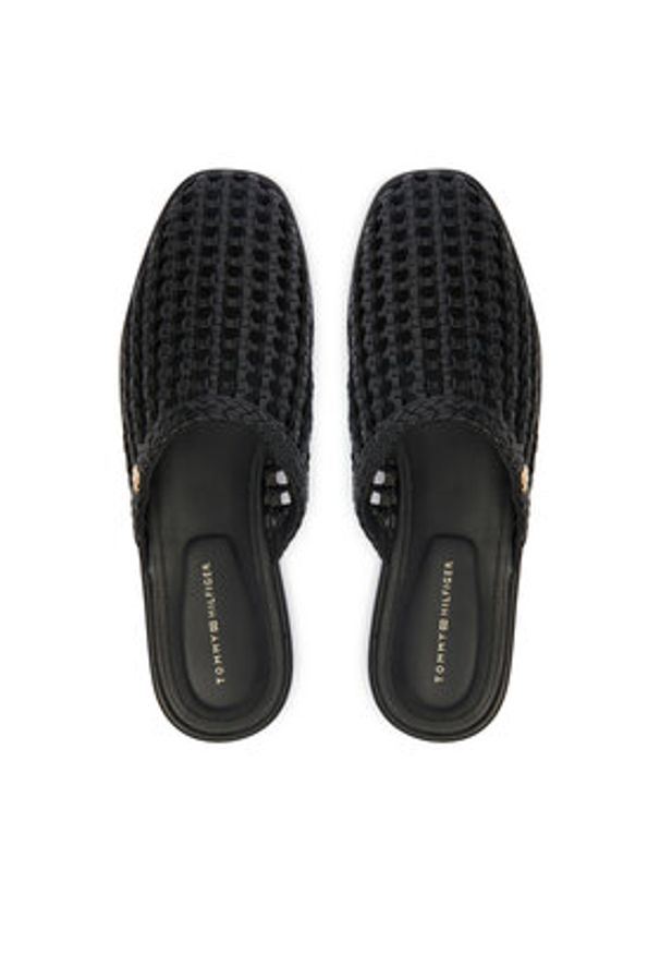 TOMMY HILFIGER - Tommy Hilfiger Klapki Hilfiger Leather Mix Flat Mule FW0FW09280 Czarny. Kolor: czarny. Materiał: skóra