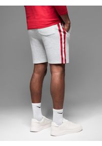 Ombre Clothing - Męskie szorty dresowe z lampasami i ściągaczem w pasie – szary melanż V1 - Rozmiar: XXL. Okazja: na co dzień. Kolor: szary. Materiał: dresówka. Wzór: melanż. Styl: retro, casual #3